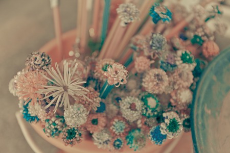 Beautiful vintage Artificial Flower decorations for festivals and temple Thailand.の写真素材