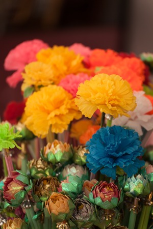 Beautiful vintage Artificial Flower decorations for festivals and temple Thailand.の写真素材