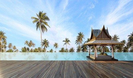 Beautiful Thai pavilion style in the swimming pool  at sunlight  - 3d renderingの写真素材