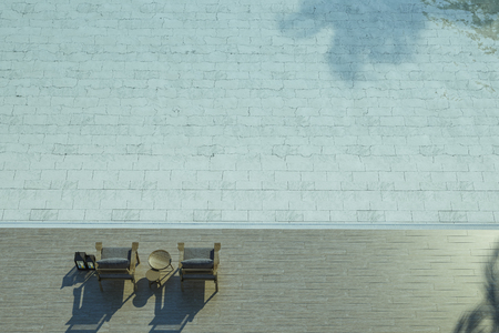 Sea View Andaman sea Beautiful Swimming pool with armchair and wooden floor  - 3d renderingの写真素材