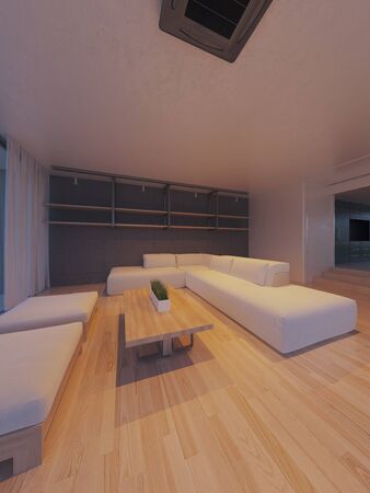 Beautiful view of livingroom Modern Sea House with  the sea,   - 3d renderの写真素材