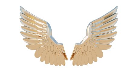 Beautiful Angel Golden wings statue for a garden on white background,  3d renderの写真素材