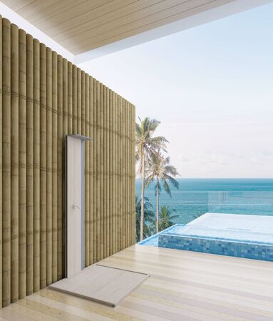 Sea view with a beautiful swimming pool, Fresh shower,3d renderの写真素材