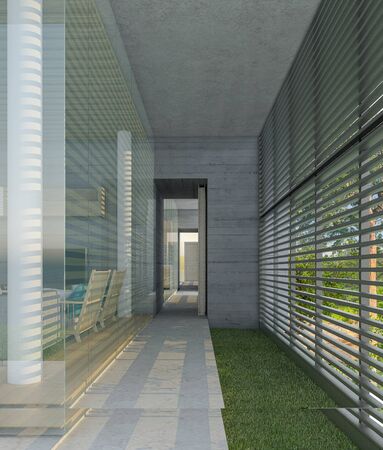 Long house hallway modern design, empty and clean interior,house indoors design concept.3d renderの写真素材