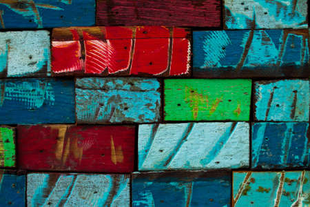 Multicolor Wooden Wallの写真素材