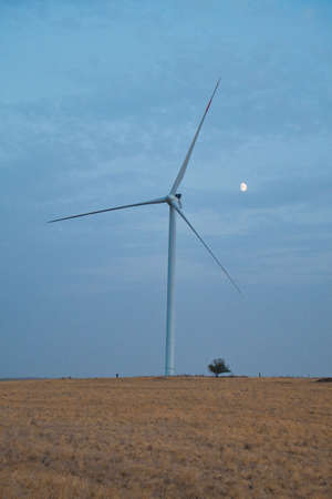 windmills in the field in the autumn eveningの写真素材