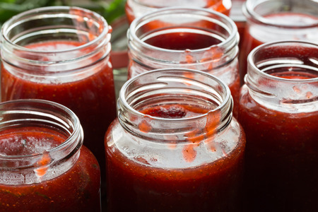 Strawberry jam cooking fill the jam.の写真素材