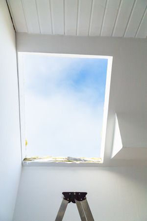 Facade with converted attic windows from the inside.の写真素材