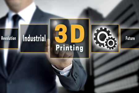 3d Printing touchscreen is operated by businessman.の写真素材