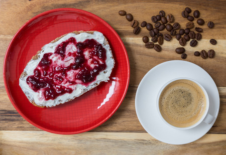 Breakfast concept with marmalade bread and coffee.の写真素材