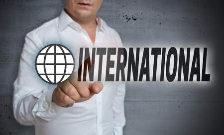 International touchscreen is operated by a man.の写真素材