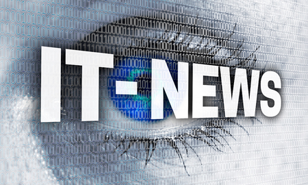 IT News eye with matrix looks at viewer concept.の写真素材
