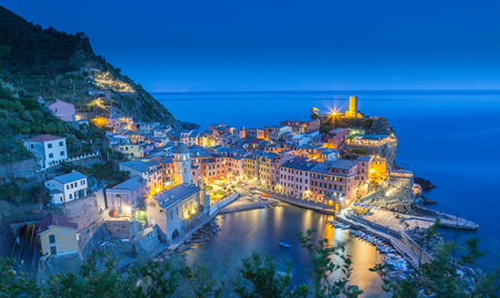Vernazza at night Cinque Terre Liguria Italy.の写真素材