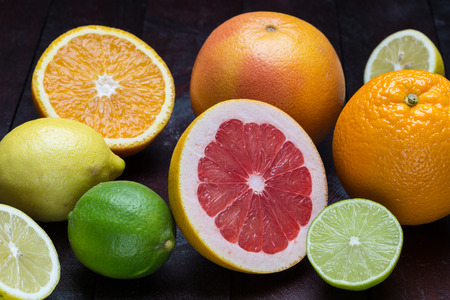 Variation of citrus orange, lime, mandarin, grapefruit, lemon.の写真素材