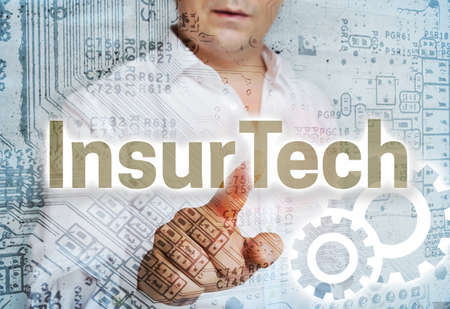 Insurtech concept with businessman visualization.の写真素材