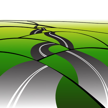 A curved tarmac road across hills Vector Illustrationのイラスト素材