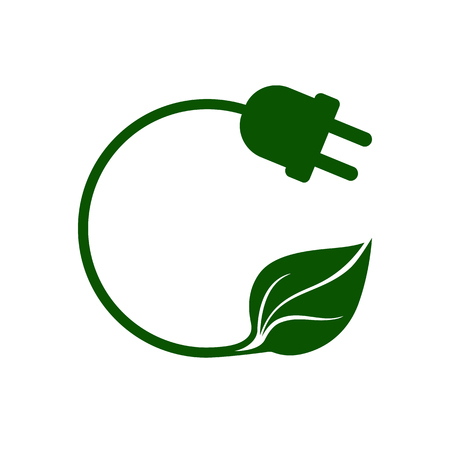 Eco plug icon. Electric plug with green leaf representing green energy from renewable sources. Vector Illustrationのイラスト素材