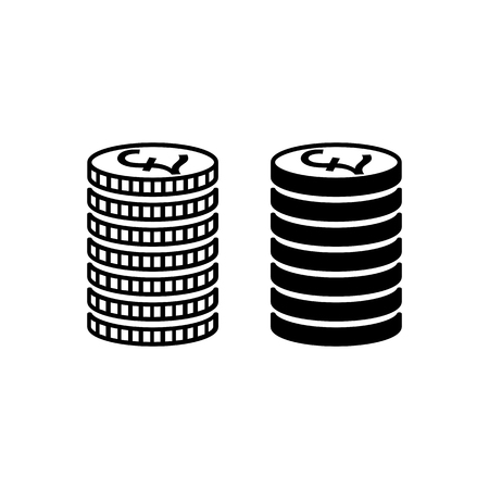Stack of pound sterling coins. Piled coins with pound sterling signs with different edges. Vector Illustrationのイラスト素材