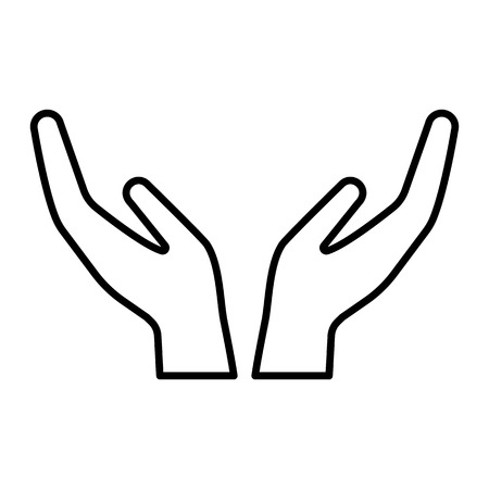 Care line icon with hands gesture. Cupped hands symbolizing support, care, protection. Vector Illustrationのイラスト素材