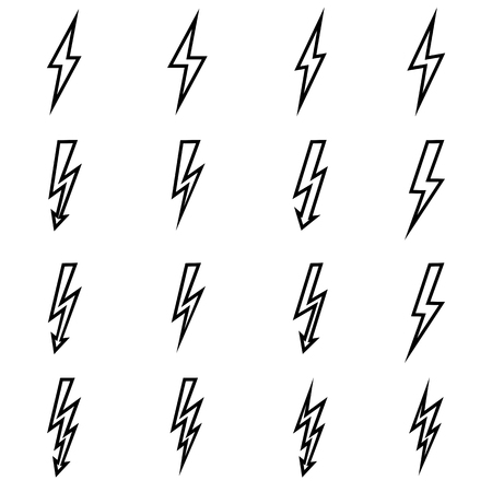 Set of line icons representing lightning bolt, lightning strike or thunderstorm. Suitable for voltage, electricity and power signs. Vector Illustrationのイラスト素材