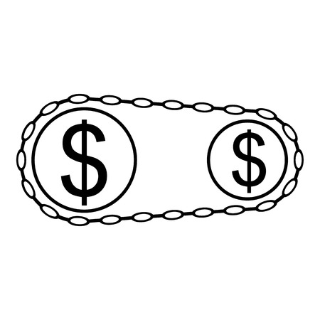 Money working icon on Dollar coins as cogwheels linked with chain Vector Illustrationのイラスト素材