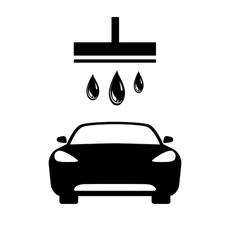 Car wash icon. Front view of car and washing shower with water drops. Vector Illustrationのイラスト素材