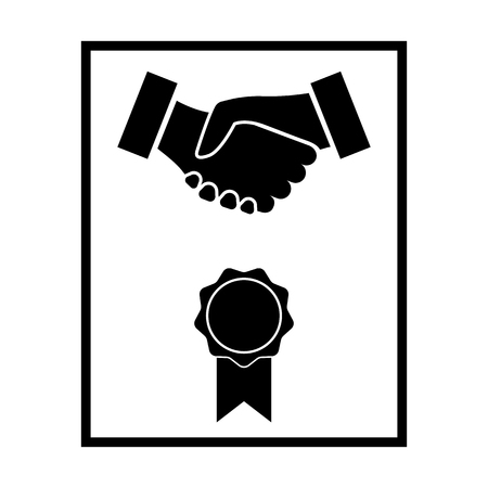 Contract icon. Sealed official contract, agreement or business document with handshake sign. Vector Illustrationのイラスト素材