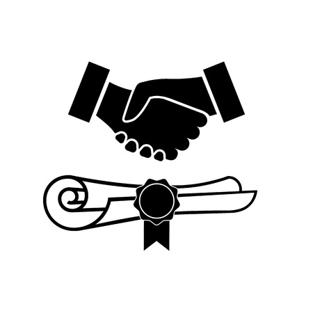 Contract icon. Sealed official contract, agreement or business document with handshake sign. Vector Illustrationのイラスト素材
