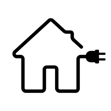 Line icon of smart home with power efficiency. House or home with electric plug. Vector Illustrationのイラスト素材