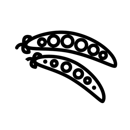Vegetable collection - peas. Line icon of two pea pods. Vector Illustrationのイラスト素材