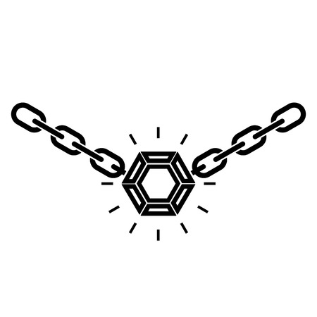 Shining diamond pendant line icon. Necklace with hanging diamond or other precious gem. Vector Illustrationのイラスト素材