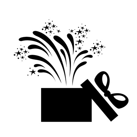 Holiday gift box icon. Festive box with presents and gifts and holiday fireworks. Vector Illustrationのイラスト素材