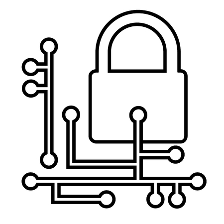 Web security line icon. Cyber security concept with padlock and circuit board. Vector Illustrationのイラスト素材
