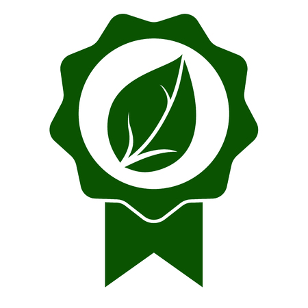 Green leaf seal icon. Official seal with eco, bio or organic sign. Vector Illustrationのイラスト素材