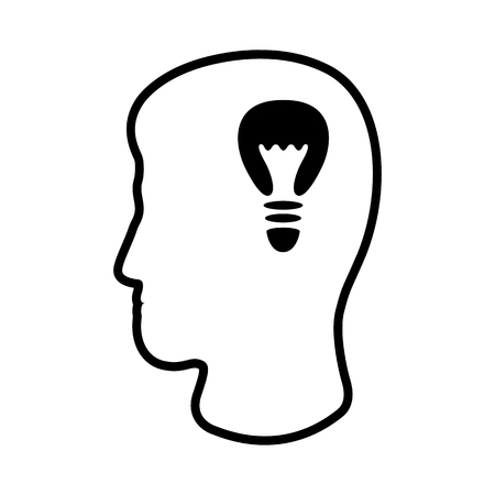Icon of man's head and bulb. Concept of idea, discovery or intellectual insight. Vector Illustrationのイラスト素材