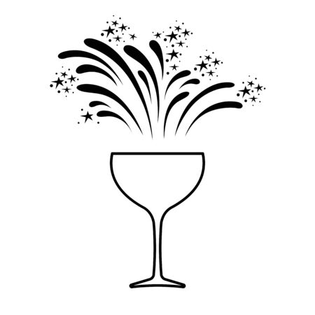 Line icon of wine glass and fireworks. Festive celebration and party time. Vector Illustrationのイラスト素材