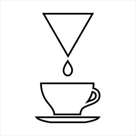 Cup of drip coffee line icon. Filter coffee drop and larger cup on saucer. Vector Illustrationのイラスト素材