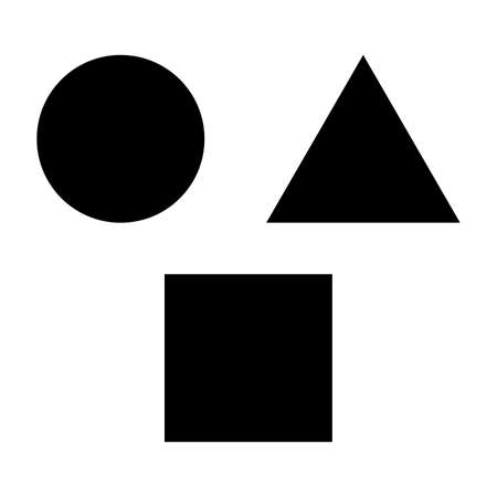 Set of icons of basic geometric shapes. Circle, equilateral triangle and square. Vector Illustrationのイラスト素材