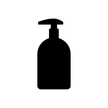Icon of bottle or container with pump dispenser of liquid. May represent sanitizer, disinfectant, antiseptic, soap or cosmetic liquid, cream or lotion. Vector Illustrationのイラスト素材