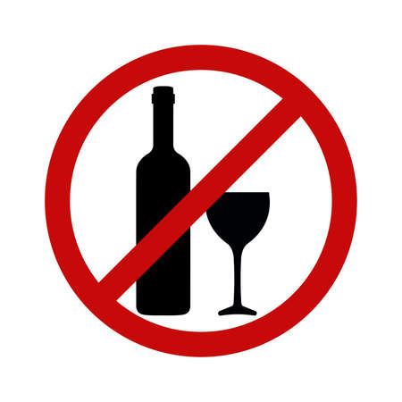 No alcohol drinking sign. Crossed wine bottle and glass. Vector Illustrationのイラスト素材
