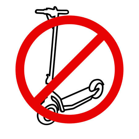 No e-scooter line icon. Sign of crossed motorized or electric scooter. Vector Illustrationのイラスト素材