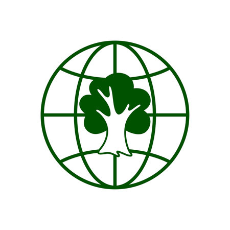 Icon of green planet and tree. Symbol of ecology, environmental awareness, nature protection concept. Vector Illustrationのイラスト素材