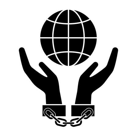 Icon of handcuffed hands holding globe. Vector Illustrationのイラスト素材