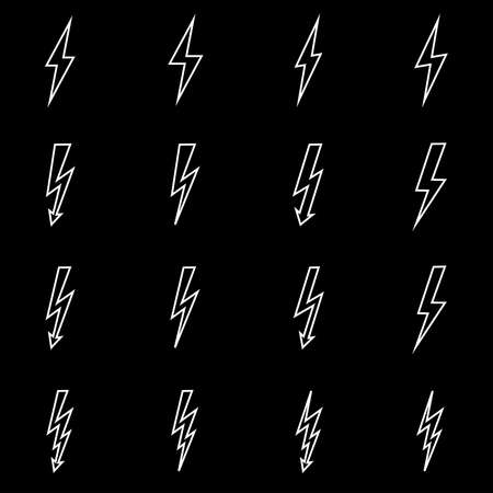 Set of line icons representing lightning bolt, lightning strike or thunderstorm. Suitable for voltage, electricity and power signs. Vector Illustrationのイラスト素材