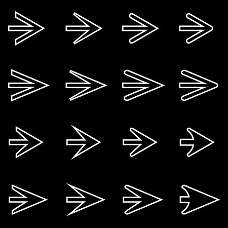Set of line arrow icons. Pointers and arrows of various shapes and styles. Vector Illustrationのイラスト素材
