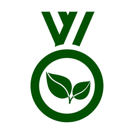 Green leaf medal icon. Environmental or agricultural champion. Vector Illustrationのイラスト素材