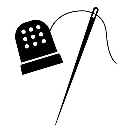 Needle and thimble icon. Symbol of sewing and tailoring craft. Vector Illustrationのイラスト素材