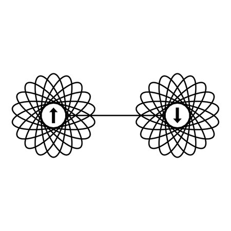 Quantum entanglement icon. Two entangled particles with opposite spins. Vector Illustrationのイラスト素材