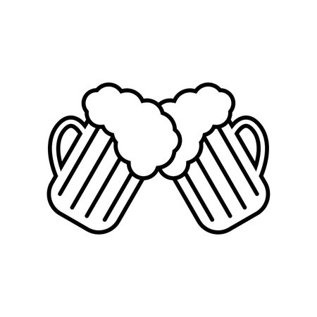 Line icon of clinking beer mugs. Two mugs clinking during toast. Celebration or beer party time. Vector Illustrationのイラスト素材