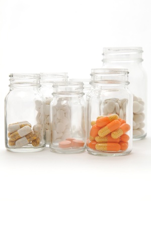 Bottles with pills and tabletsの写真素材